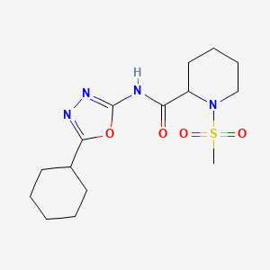 molecular formula C15H24N4O4S B2849557 N-(5-cyclohexyl-1,3,4-oxadiazol-2-yl)-1-(methylsulfonyl)piperidine-2-carboxamide CAS No. 1222412-05-6