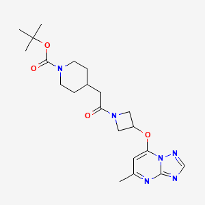 molecular formula C21H30N6O4 B2849561 叔丁基 4-{2-[3-({5-甲基-[1,2,4]三唑并[1,5-a]嘧啶-7-基}氧)吖唑烷-1-基]-2-氧代乙基}哌啶-1-羧酸酯 CAS No. 2097872-58-5