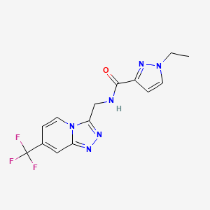 molecular formula C14H13F3N6O B2849564 1-ethyl-N-((7-(trifluoromethyl)-[1,2,4]triazolo[4,3-a]pyridin-3-yl)methyl)-1H-pyrazole-3-carboxamide CAS No. 2034277-84-2