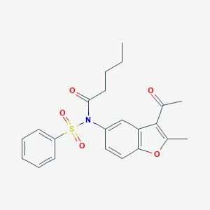 molecular formula C22H23NO5S B284957 N-(3-acetyl-2-methyl-1-benzofuran-5-yl)-N-pentanoylbenzenesulfonamide 