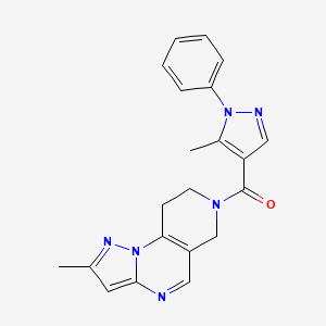 molecular formula C21H20N6O B2849574 (5-Methyl-1-phenylpyrazol-4-yl)-(4-methyl-2,3,7,11-tetrazatricyclo[7.4.0.02,6]trideca-1(9),3,5,7-tetraen-11-yl)methanone CAS No. 1797367-99-7