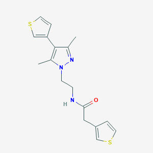 molecular formula C17H19N3OS2 B2849580 N-(2-(3,5-dimethyl-4-(thiophen-3-yl)-1H-pyrazol-1-yl)ethyl)-2-(thiophen-3-yl)acetamide CAS No. 2034376-22-0