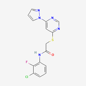 molecular formula C15H11ClFN5OS B2849585 2-((6-(1H-pyrazol-1-yl)pyrimidin-4-yl)thio)-N-(3-chloro-2-fluorophenyl)acetamide CAS No. 1251676-77-3