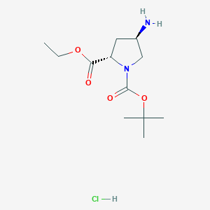 molecular formula C12H23ClN2O4 B2849586 (2S,4R)-1-叔丁基 2-乙基 4-氨基吡咯啉-1,2-二羧酸酯盐酸盐 CAS No. 2187426-87-3