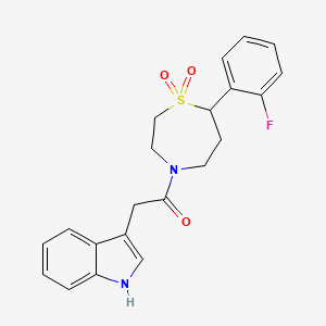 molecular formula C21H21FN2O3S B2849594 1-(7-(2-fluorophenyl)-1,1-dioxido-1,4-thiazepan-4-yl)-2-(1H-indol-3-yl)ethanone CAS No. 2309799-15-1