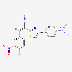 molecular formula C18H10N4O5S B2849608 (2Z)-3-(4-hydroxy-3-nitrophenyl)-2-[4-(4-nitrophenyl)-1,3-thiazol-2-yl]prop-2-enenitrile CAS No. 476673-50-4