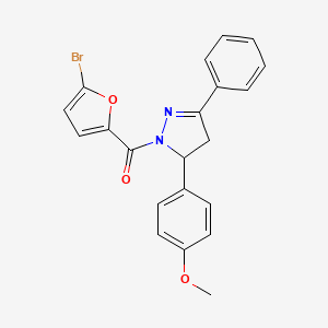 molecular formula C21H17BrN2O3 B2849614 (5-bromofuran-2-yl)(5-(4-methoxyphenyl)-3-phenyl-4,5-dihydro-1H-pyrazol-1-yl)methanone CAS No. 313967-97-4