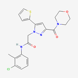 molecular formula C21H21ClN4O3S B2849621 N-(3-chloro-2-methylphenyl)-2-(3-(morpholine-4-carbonyl)-5-(thiophen-2-yl)-1H-pyrazol-1-yl)acetamide CAS No. 1171340-57-0