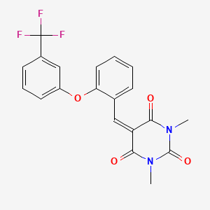 molecular formula C20H15F3N2O4 B2849623 1,3-Dimethyl-5-({2-[3-(trifluoromethyl)phenoxy]phenyl}methylidene)-1,3-diazinane-2,4,6-trione CAS No. 477857-05-9