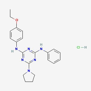 molecular formula C21H25ClN6O B2849627 N2-(4-ethoxyphenyl)-N4-phenyl-6-(pyrrolidin-1-yl)-1,3,5-triazine-2,4-diamine hydrochloride CAS No. 1179384-74-7