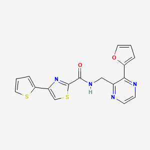 molecular formula C17H12N4O2S2 B2849639 N-((3-(furan-2-yl)pyrazin-2-yl)methyl)-4-(thiophen-2-yl)thiazole-2-carboxamide CAS No. 2034301-44-3