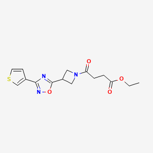 molecular formula C15H17N3O4S B2849658 Ethyl 4-oxo-4-(3-(3-(thiophen-3-yl)-1,2,4-oxadiazol-5-yl)azetidin-1-yl)butanoate CAS No. 1396888-32-6