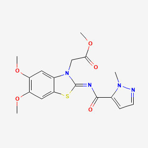 (E)-methyl 2-(5,6-dimethoxy-2-((1-methyl-1H-pyrazole-5-carbonyl)imino)benzo[d]thiazol-3(2H)-yl)acetate