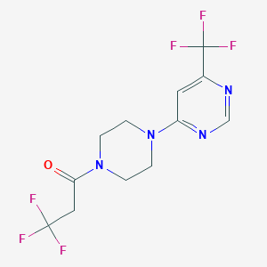 molecular formula C12H12F6N4O B2849692 3,3,3-三氟-1-(4-(6-(三氟甲基)嘧啶-4-基)哌嗪-1-基)丙酮 CAS No. 2034262-03-6