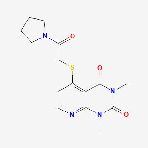 molecular formula C15H18N4O3S B2849696 1,3-Dimethyl-5-(2-oxo-2-pyrrolidin-1-ylethyl)sulfanylpyrido[2,3-d]pyrimidine-2,4-dione CAS No. 899941-15-2