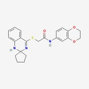 molecular formula C22H23N3O3S B2849697 N-(2,3-dihydro-1,4-benzodioxin-6-yl)-2-spiro[1H-quinazoline-2,1'-cyclopentane]-4-ylsulfanylacetamide CAS No. 894878-36-5