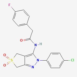 molecular formula C19H15ClFN3O3S B2849719 N-(2-(4-chlorophenyl)-5,5-dioxido-4,6-dihydro-2H-thieno[3,4-c]pyrazol-3-yl)-2-(4-fluorophenyl)acetamide CAS No. 449791-64-4