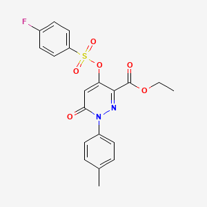 molecular formula C20H17FN2O6S B2849734 Ethyl 4-(((4-fluorophenyl)sulfonyl)oxy)-6-oxo-1-(p-tolyl)-1,6-dihydropyridazine-3-carboxylate CAS No. 899728-28-0