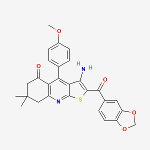 molecular formula C28H24N2O5S B2849737 3-Amino-2-(1,3-benzodioxole-5-carbonyl)-4-(4-methoxyphenyl)-7,7-dimethyl-6,8-dihydrothieno[2,3-b]quinolin-5-one CAS No. 690643-17-5