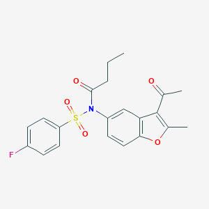 molecular formula C21H20FNO5S B284974 N-(3-acetyl-2-methyl-1-benzofuran-5-yl)-N-butyryl-4-fluorobenzenesulfonamide 