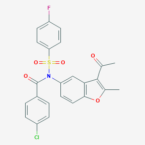 molecular formula C24H17ClFNO5S B284975 N-(3-acetyl-2-methyl-1-benzofuran-5-yl)-N-(4-chlorobenzoyl)-4-fluorobenzenesulfonamide 