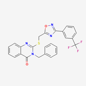 molecular formula C25H17F3N4O2S B2849766 3-benzyl-2-(((3-(3-(trifluoromethyl)phenyl)-1,2,4-oxadiazol-5-yl)methyl)thio)quinazolin-4(3H)-one CAS No. 2034529-89-8