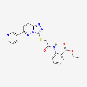 molecular formula C21H18N6O3S B2849773 Ethyl 2-(2-((6-(pyridin-3-yl)-[1,2,4]triazolo[4,3-b]pyridazin-3-yl)thio)acetamido)benzoate CAS No. 894058-22-1