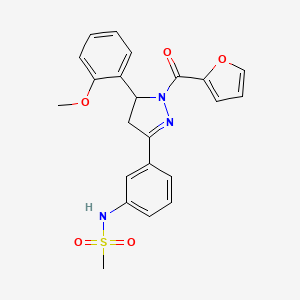 molecular formula C22H21N3O5S B2849775 N-{3-[1-(呋喃-2-甲酰)-5-(2-甲氧基苯基)-4,5-二氢-1H-吡唑-3-基]苯基}甲磺酰胺 CAS No. 852141-75-4