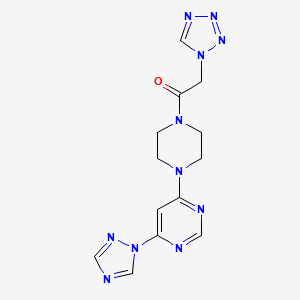 molecular formula C13H15N11O B2849788 1-(4-(6-(1H-1,2,4-三唑-1-基)嘧啶-4-基)哌嗪-1-基)-2-(1H-四唑-1-基)乙酮 CAS No. 1706300-04-0