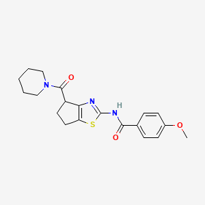 molecular formula C20H23N3O3S B2849789 4-methoxy-N-(4-(piperidine-1-carbonyl)-5,6-dihydro-4H-cyclopenta[d]thiazol-2-yl)benzamide CAS No. 941880-26-8