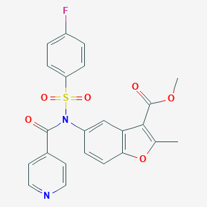 molecular formula C23H17FN2O6S B284979 Methyl 5-[[(4-fluorophenyl)sulfonyl](isonicotinoyl)amino]-2-methyl-1-benzofuran-3-carboxylate 