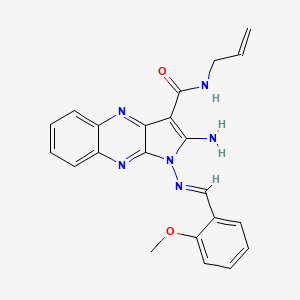 molecular formula C22H20N6O2 B2849792 (E)-N-allyl-2-amino-1-((2-methoxybenzylidene)amino)-1H-pyrrolo[2,3-b]quinoxaline-3-carboxamide CAS No. 587004-27-1