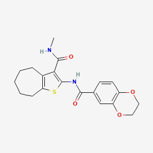 molecular formula C20H22N2O4S B2849798 N-(3-(methylcarbamoyl)-5,6,7,8-tetrahydro-4H-cyclohepta[b]thiophen-2-yl)-2,3-dihydrobenzo[b][1,4]dioxine-6-carboxamide CAS No. 868965-82-6
