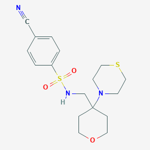 4-Cyano-N-[(4-thiomorpholin-4-yloxan-4-yl)methyl]benzenesulfonamide