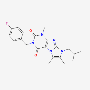molecular formula C21H24FN5O2 B2849823 3-(4-fluorobenzyl)-8-isobutyl-1,6,7-trimethyl-1H-imidazo[2,1-f]purine-2,4(3H,8H)-dione CAS No. 938915-86-7