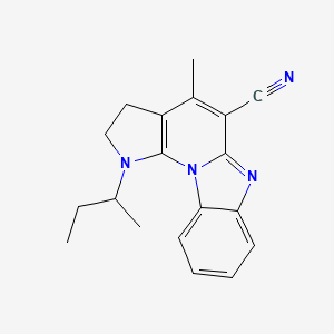 molecular formula C19H20N4 B2849836 3-(Butan-2-yl)-7-methyl-1,3,10-triazatetracyclo[7.7.0.0^{2,6}.0^{11,16}]hexadeca-2(6),7,9,11(16),12,14-hexaene-8-carbonitrile CAS No. 868153-08-6