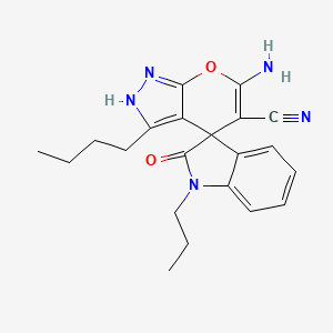 molecular formula C21H23N5O2 B2849842 6'-amino-3'-butyl-2-oxo-1-propyl-1,2-dihydro-2'H-spiro[indole-3,4'-pyrano[2,3-c]pyrazole]-5'-carbonitrile CAS No. 939888-67-2