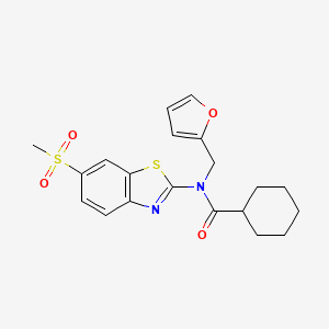 molecular formula C20H22N2O4S2 B2849849 N-(furan-2-ylmethyl)-N-(6-(methylsulfonyl)benzo[d]thiazol-2-yl)cyclohexanecarboxamide CAS No. 923437-03-0