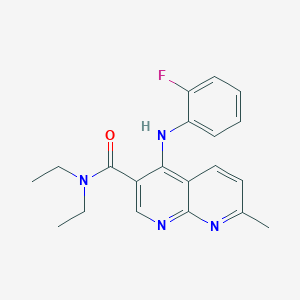 molecular formula C20H21FN4O B2849862 N,N-diethyl-4-((2-fluorophenyl)amino)-7-methyl-1,8-naphthyridine-3-carboxamide CAS No. 1251545-12-6