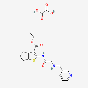 molecular formula C20H23N3O7S B2849864 乙酸乙酯 2-(2-((吡啶-3-基甲基)氨基)乙酰胺基)-5,6-二氢-4H-环戊[b]噻吩-3-羧酸酯 草酸盐 CAS No. 1062589-05-2
