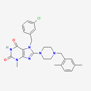 molecular formula C26H29ClN6O2 B2849867 7-(3-chlorobenzyl)-8-(4-(2,5-dimethylbenzyl)piperazin-1-yl)-3-methyl-1H-purine-2,6(3H,7H)-dione CAS No. 898464-11-4