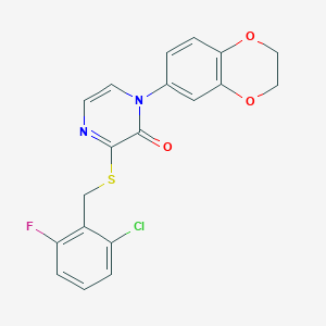 molecular formula C19H14ClFN2O3S B2849887 3-((2-chloro-6-fluorobenzyl)thio)-1-(2,3-dihydrobenzo[b][1,4]dioxin-6-yl)pyrazin-2(1H)-one CAS No. 899743-67-0
