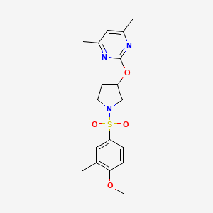 molecular formula C18H23N3O4S B2849898 2-((1-((4-Methoxy-3-methylphenyl)sulfonyl)pyrrolidin-3-yl)oxy)-4,6-dimethylpyrimidine CAS No. 2034435-20-4