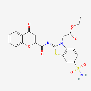 molecular formula C21H17N3O7S2 B2849899 (Z)-ethyl 2-(2-((4-oxo-4H-chromene-2-carbonyl)imino)-6-sulfamoylbenzo[d]thiazol-3(2H)-yl)acetate CAS No. 865247-93-4
