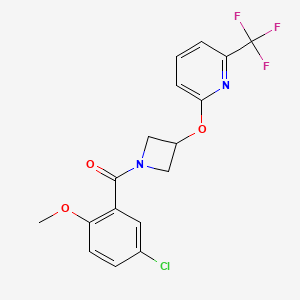 molecular formula C17H14ClF3N2O3 B2849902 (5-Chloro-2-methoxyphenyl)(3-((6-(trifluoromethyl)pyridin-2-yl)oxy)azetidin-1-yl)methanone CAS No. 2034454-87-8