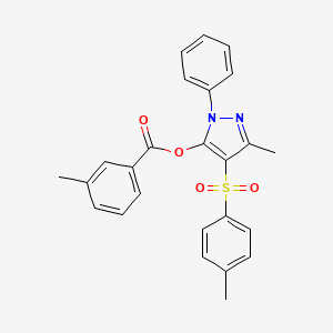 molecular formula C25H22N2O4S B2849914 3-methyl-1-phenyl-4-tosyl-1H-pyrazol-5-yl 3-methylbenzoate CAS No. 851093-21-5