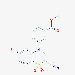 molecular formula C18H13FN2O4S B2849919 ethyl 3-(2-cyano-6-fluoro-1,1-dioxido-4H-benzo[b][1,4]thiazin-4-yl)benzoate CAS No. 1207025-82-8