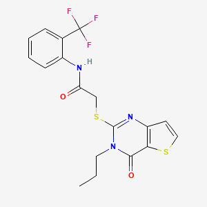 molecular formula C18H16F3N3O2S2 B2849951 2-[(4-oxo-3-propyl-3,4-dihydrothieno[3,2-d]pyrimidin-2-yl)sulfanyl]-N-[2-(trifluoromethyl)phenyl]acetamide CAS No. 1252847-73-6