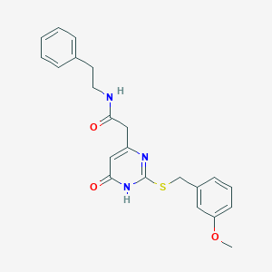 molecular formula C22H23N3O3S B2849955 2-(2-((3-methoxybenzyl)thio)-6-oxo-1,6-dihydropyrimidin-4-yl)-N-phenethylacetamide CAS No. 1105210-85-2