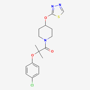 molecular formula C17H20ClN3O3S B2849964 2-(4-Chlorophenoxy)-2-methyl-1-[4-(1,3,4-thiadiazol-2-yloxy)piperidin-1-yl]propan-1-one CAS No. 2194849-68-6